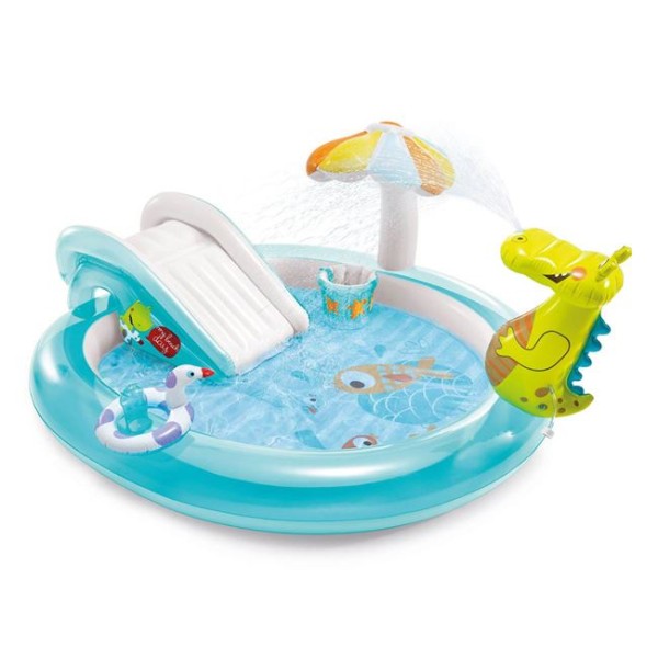 Piscina copii cu Spatiu de joaca, Tobogan si Fantana, Intex Crocodil Verde, Capacitate 160 litrii