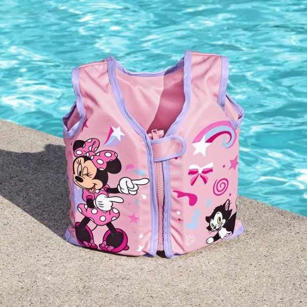 Vesta de Inot pentru fetite cu Protectie UPF 50+, Bestway Minnie Mouse Roz, Greutate maxima 19 Kg, Varsta recomandata 1 - 3 Ani