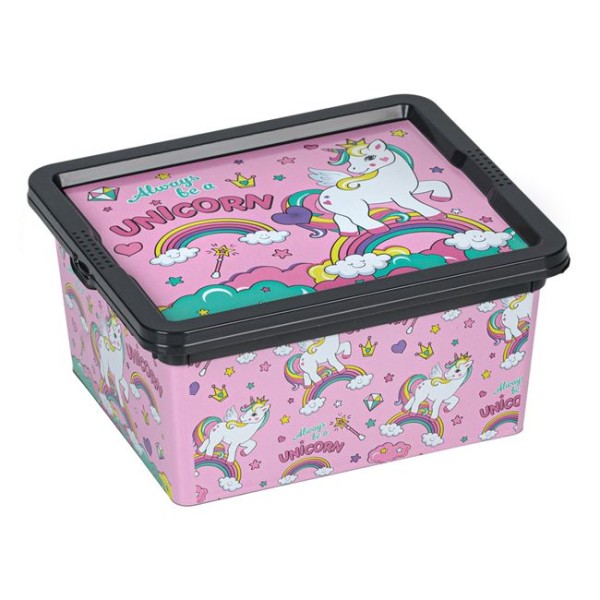 Cutie depozitat Jucarii din Plastic cu Capac, Unicorn Roz, Capacitate 2.5 Litrii