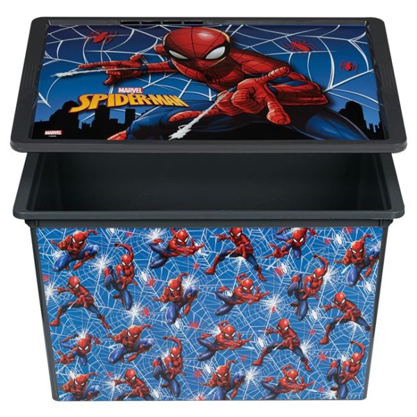 Cutie depozitat Jucarii din Plastic cu Capac, Spiderman Albastru, Capacitate 50 Litrii