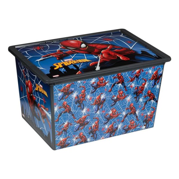 Cutie depozitat Jucarii din Plastic cu Capac, Spiderman Albastru, Capacitate 10 Litrii