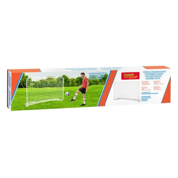 Poarta de Fotbal cu Cadru Metalic si plasa alba, Live Up, Fixare cu 4 tarusi, Dimensiune 182x61x122 cm