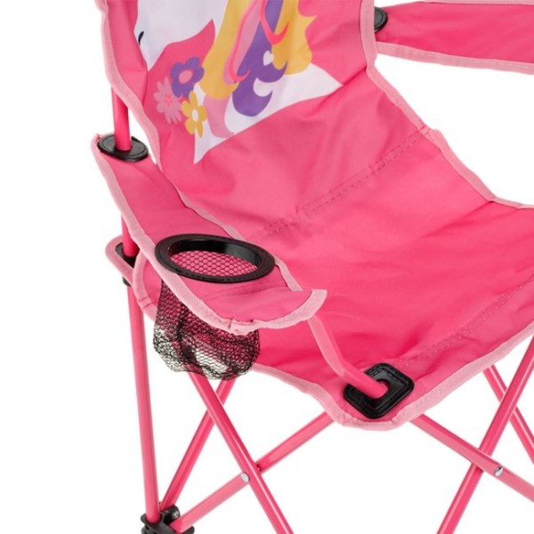 Scaun Pliabil de Plaja si Camping pentru fete, Suport de Pahar, Unicorn Roz, Geanta de Transport inclusa, Dimensiune 36x36x75 cm