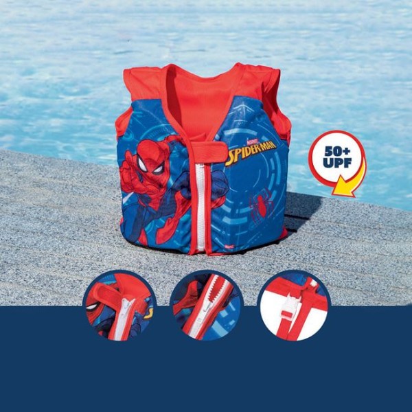 Vesta de Inot pentru baieti cu Protectie UPF 50+, Bestway Spiderman Albastru, Greutate maxima 19 Kg, Varsta recomandata 1 - 3 Ani