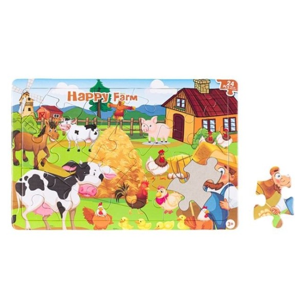 Puzzle copii Animale de la Ferma, 24 de piese, 42x28cm, 3 Ani +