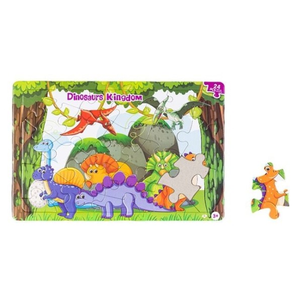 Puzzle copii Dinozauri din Carton, 24 de piese, Trefl, 42x28cm, 3 Ani +