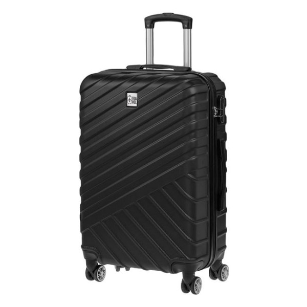 Troler de cabina Travel Negru, 4 roti duble rotative 360 grade si cifru de siguranta, capacitate 35 litrii