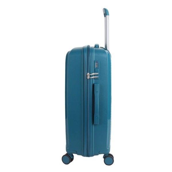 Troler de cabina Travel Albastru Petrol, 4 roti duble rotative 360 grade si cifru de siguranta, capacitate 33 litrii