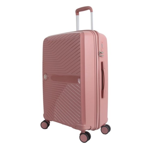 Troler de cabina Travel Roz, 4 roti duble rotative 360 grade si cifru de siguranta, capacitate 33 litrii