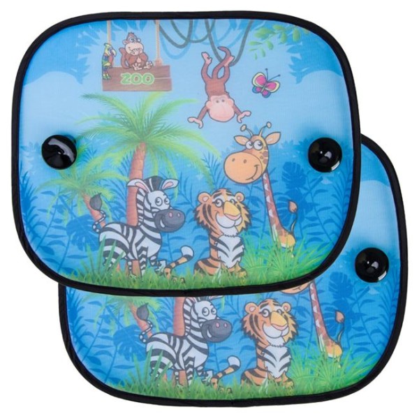 Set 2 Parasolare Auto Copii,Zoo Multicolor Animale, Dimensiune 44x36cm,Prindere Ventuze