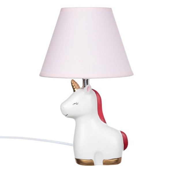 Veioza din Ceramica pentru Copii, Unicorn Alb Roz, Inaltime 31 cm 