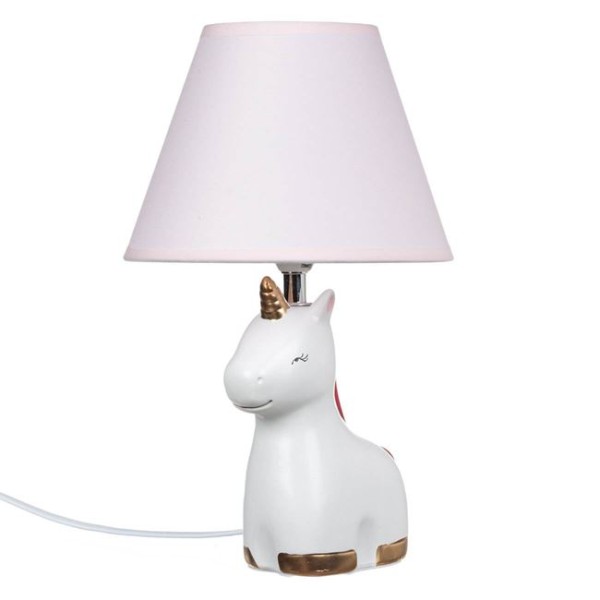 Veioza din Ceramica pentru Copii, Unicorn Alb Roz, Inaltime 31 cm