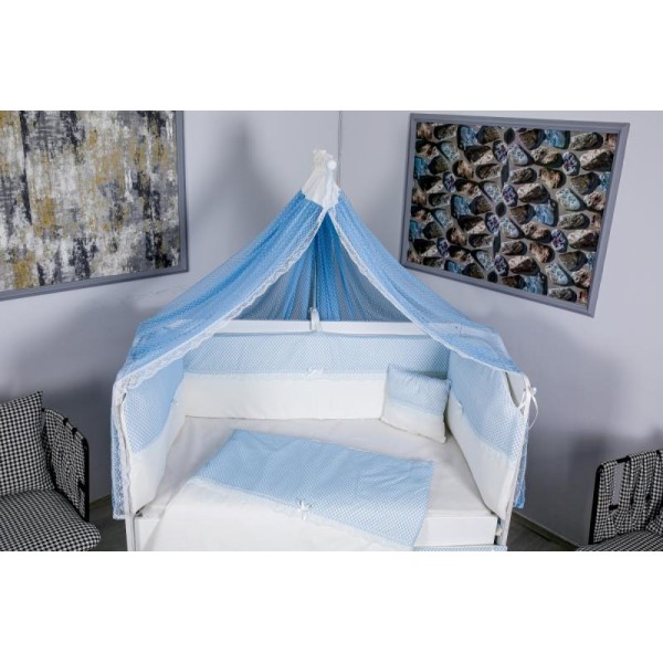 Lenjerie MyKids 9 piese White-Blue fara baldachin 120x60 cm