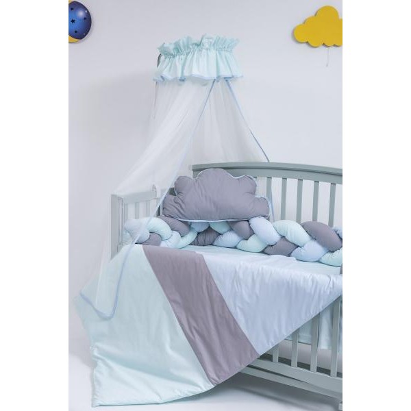 Lenjerie MyKids 8 piese Gray-Blue cu baldachin 120x60 cm