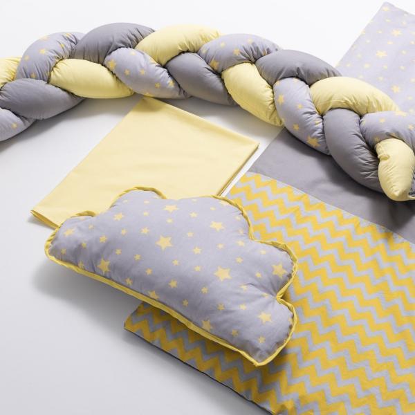 Lenjerie MyKids 6 piese Gray-Yellow fara baldachin 120x60 cm