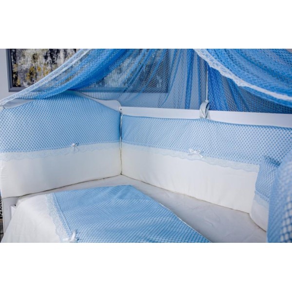 Lenjerie MyKids 9 piese White-Blue fara baldachin 120x60 cm