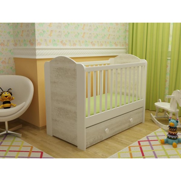 Patut cu sertar MyKids HAPPY cu leganare Alb-Antik A428