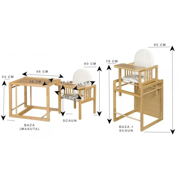 Scaun de masa multifunctional cu tavita din lemn MyKids Wiktoria Bears 2