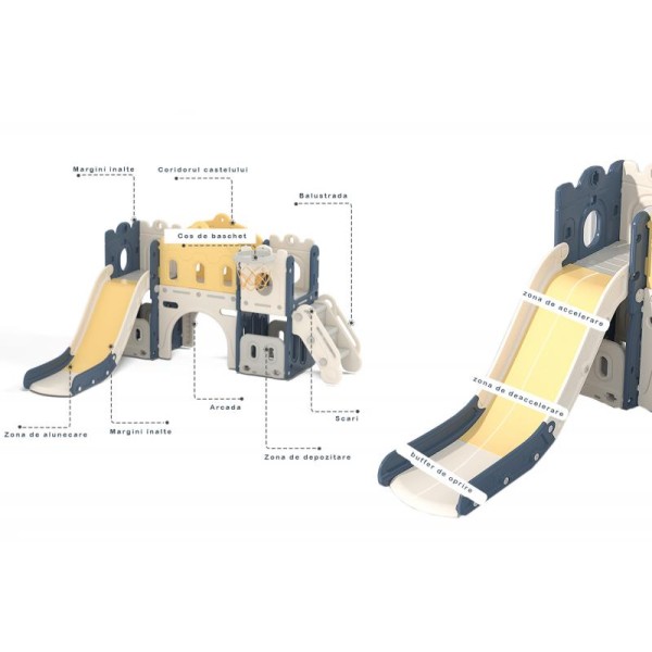 Tobogan MyKids Castel cu cos de baschet LXC03 ALBASTRU-GALBEN