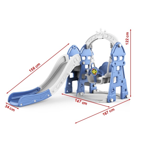 Tobogan MyKids cu leagan, cos de baschet, jucarie muzicala Blue