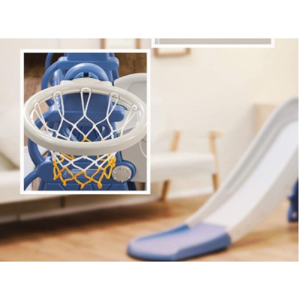 Tobogan MyKids cu leagan, cos de basket si poarta L-DT05 Blue