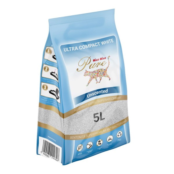 MIAU MIAU Pure Bentonita, Asternut Igienic pentru Pisica, Clasic, 5L