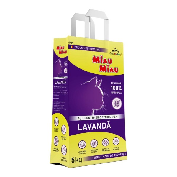 MIAU MIAU Bentonita, Asternut Igienic pentru Pisica, Lavanda, 5kg