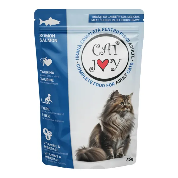 CAT JOY Hrana Umeda Pisica Adult, Somon in Sos, 85g