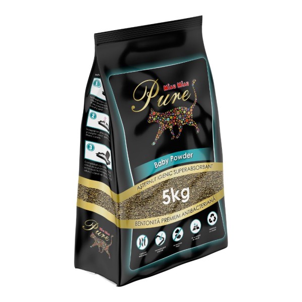 MIAU MIAU Pure Bentonita, Asternut Igienic pentru Pisica, Baby Powder, 5kg