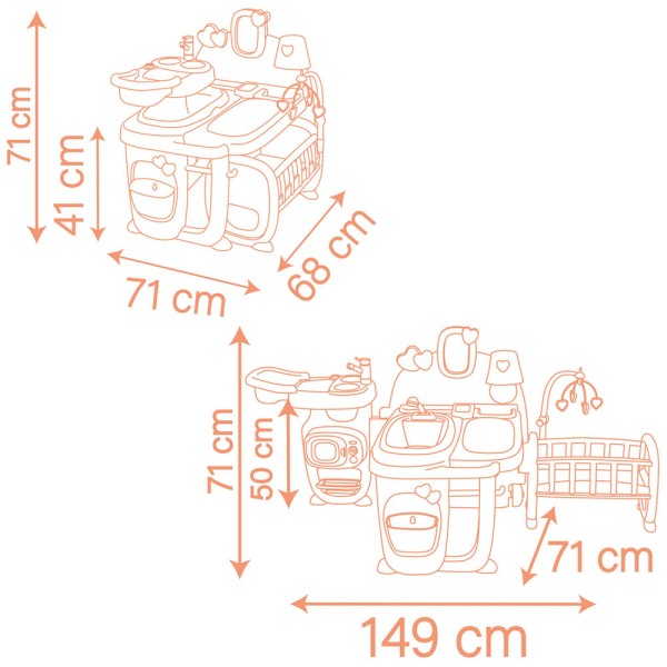 Centru de ingrijire pentru papusi Smoby Baby Nurse Large Doll`s Play Center cu 18 accesorii