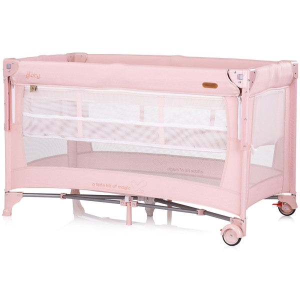 Patut pliabil Chipolino Glory cu laterala culisanta pink marshmallow
