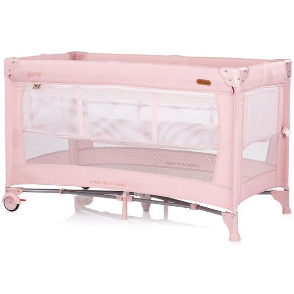 Patut pliabil Chipolino Glory cu laterala culisanta pink marshmallow