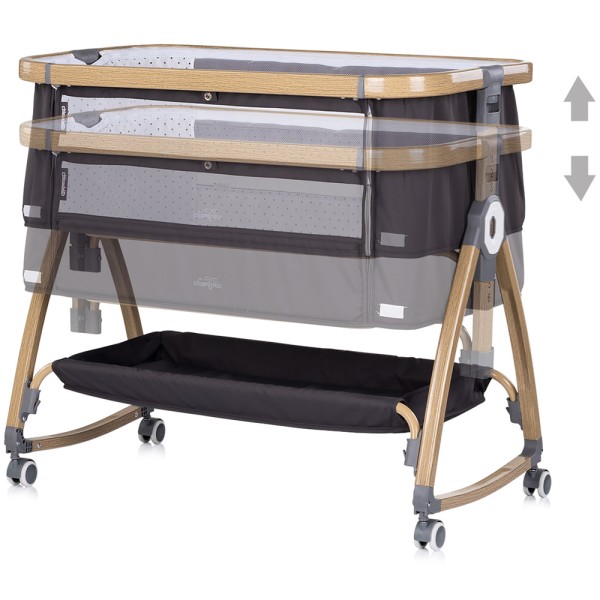 Patut co-sleeper Chipolino Charisma cu laterala culisanta charcoal wood