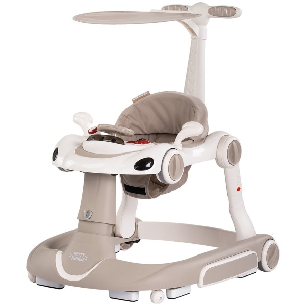Premergător Chipolino Happy Walker 5 în 1 beige cu balansoar, centru activități și maner parental 