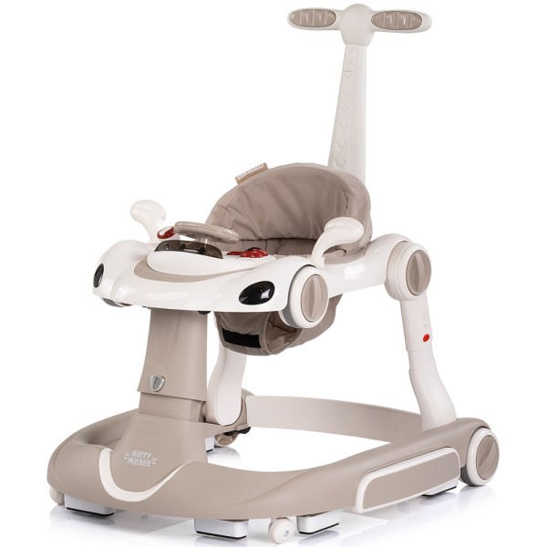 Premergător Chipolino Happy Walker 5 în 1 beige cu balansoar, centru activități și maner parental