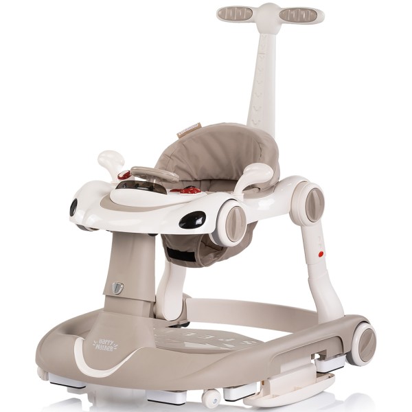 Premergător Chipolino Happy Walker 5 în 1 beige cu balansoar, centru activități și maner parental