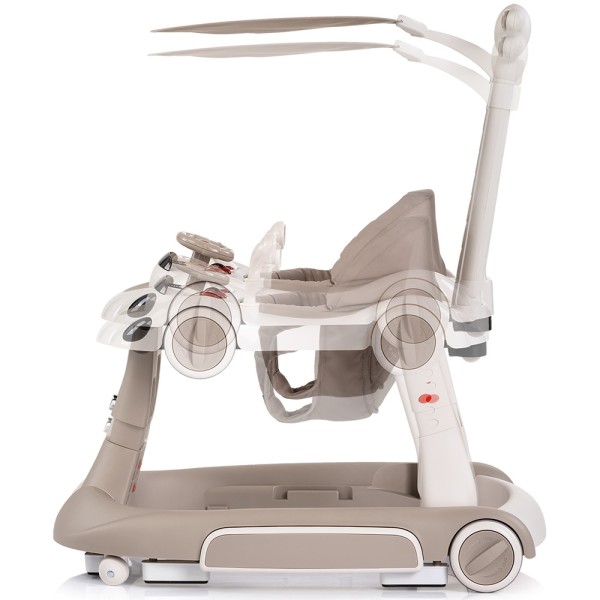 Premergător Chipolino Happy Walker 5 în 1 beige cu balansoar, centru activități și maner parental