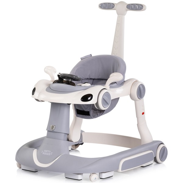 Premergător Chipolino Happy Walker 5 în 1 grey cu balansoar, centru activități și maner parental