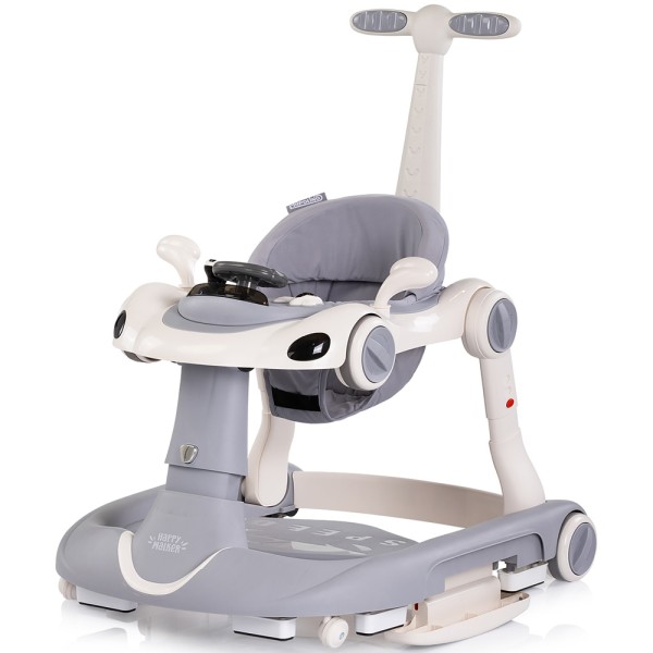 Premergător Chipolino Happy Walker 5 în 1 grey cu balansoar, centru activități și maner parental