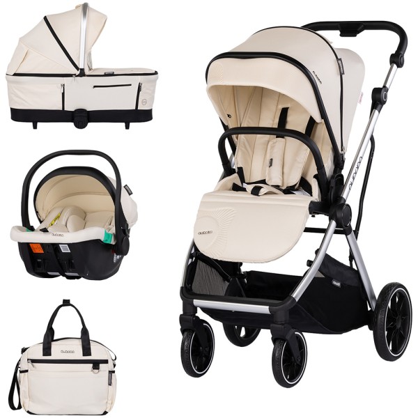 Cărucior 3 in 1 Chipolino Aurora, 0-4 ani, 22 kg, landou, parte sport reversibila, scaun auto i Size, pliabil culoare cashmere