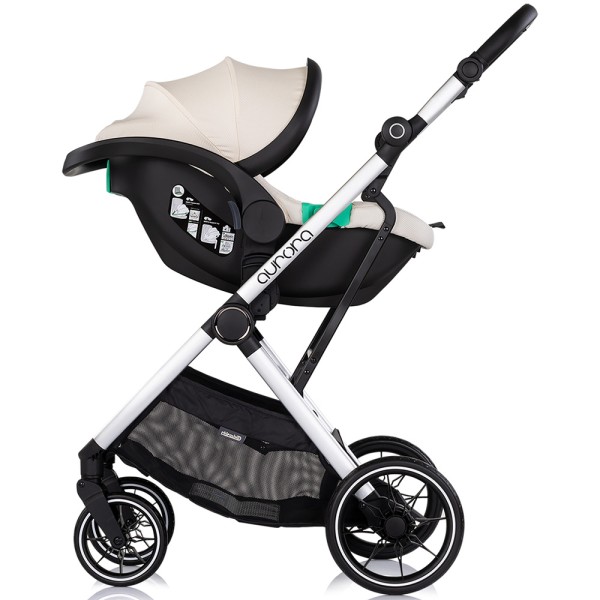 Cărucior 3 in 1 Chipolino Aurora, 0-4 ani, 22 kg, landou, parte sport reversibila, scaun auto i Size, pliabil culoare cashmere
