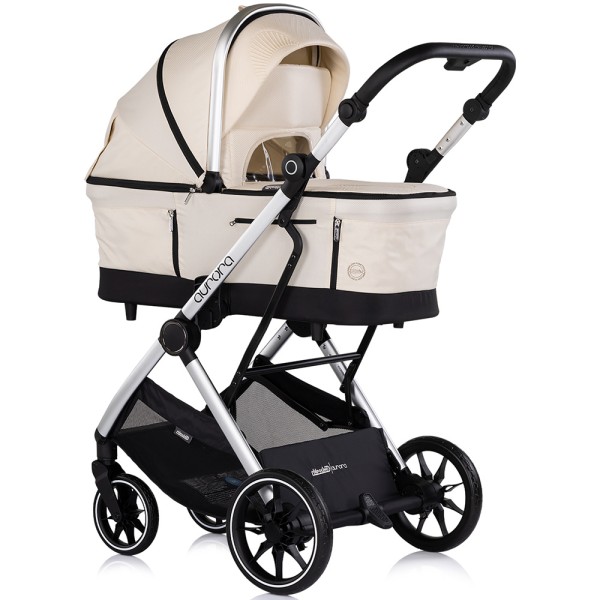 Cărucior 3 in 1 Chipolino Aurora, 0-4 ani, 22 kg, landou, parte sport reversibila, scaun auto i Size, pliabil culoare cashmere