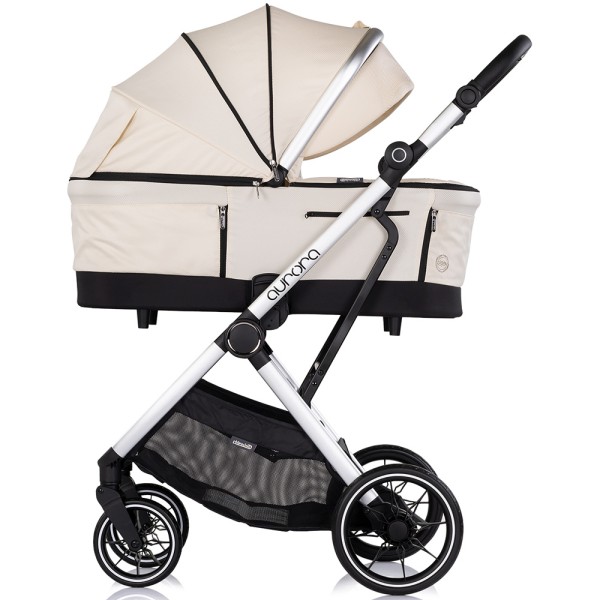 Cărucior 3 in 1 Chipolino Aurora, 0-4 ani, 22 kg, landou, parte sport reversibila, scaun auto i Size, pliabil culoare cashmere