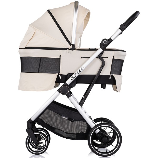 Cărucior 3 in 1 Chipolino Aurora, 0-4 ani, 22 kg, landou, parte sport reversibila, scaun auto i Size, pliabil culoare cashmere