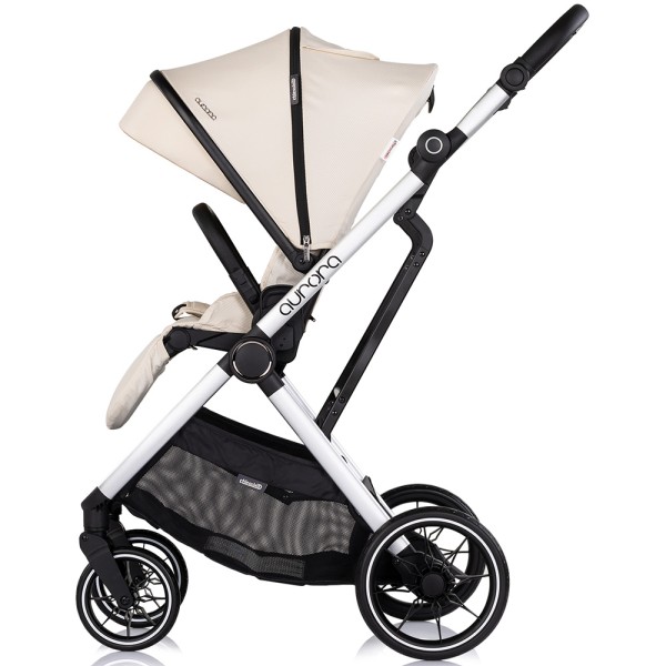 Cărucior 3 in 1 Chipolino Aurora, 0-4 ani, 22 kg, landou, parte sport reversibila, scaun auto i Size, pliabil culoare cashmere