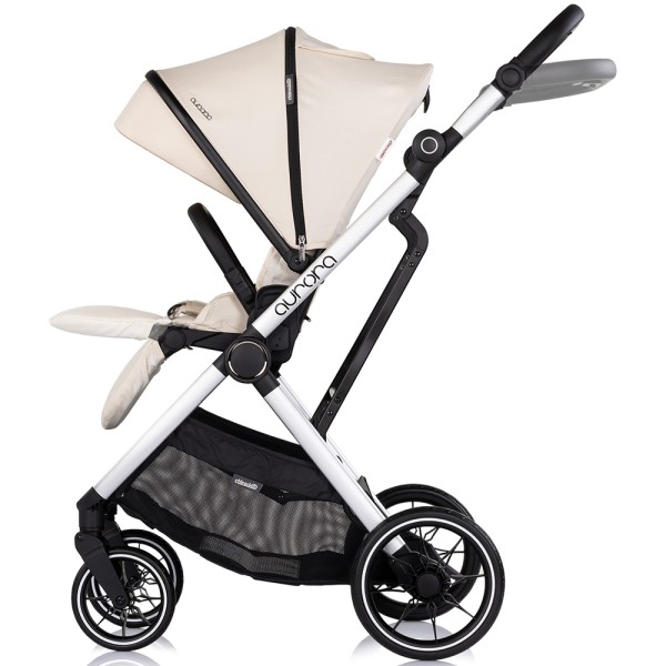Cărucior 3 in 1 Chipolino Aurora, 0-4 ani, 22 kg, landou, parte sport reversibila, scaun auto i Size, pliabil culoare cashmere