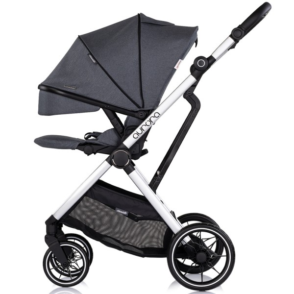 Cărucior 3 in 1 Chipolino Aurora, 0-4 ani, 22 kg, landou, parte sport reversibila, scaun auto i Size, pliabil culoare charcoal