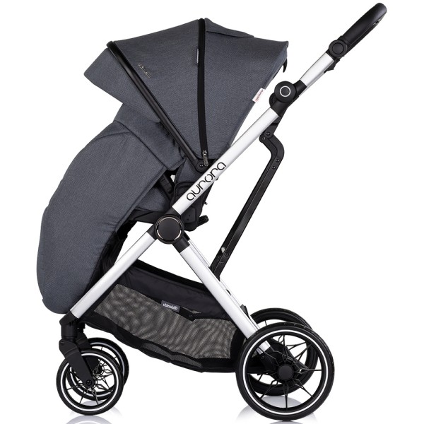 Cărucior 3 in 1 Chipolino Aurora, 0-4 ani, 22 kg, landou, parte sport reversibila, scaun auto i Size, pliabil culoare charcoal