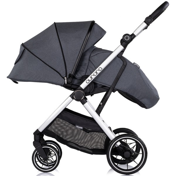 Cărucior 3 in 1 Chipolino Aurora, 0-4 ani, 22 kg, landou, parte sport reversibila, scaun auto i Size, pliabil culoare charcoal