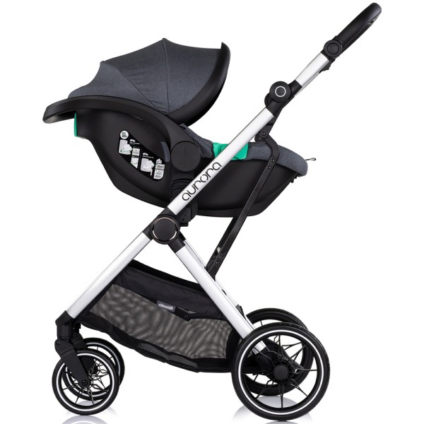 Cărucior 3 in 1 Chipolino Aurora, 0-4 ani, 22 kg, landou, parte sport reversibila, scaun auto i Size, pliabil culoare charcoal